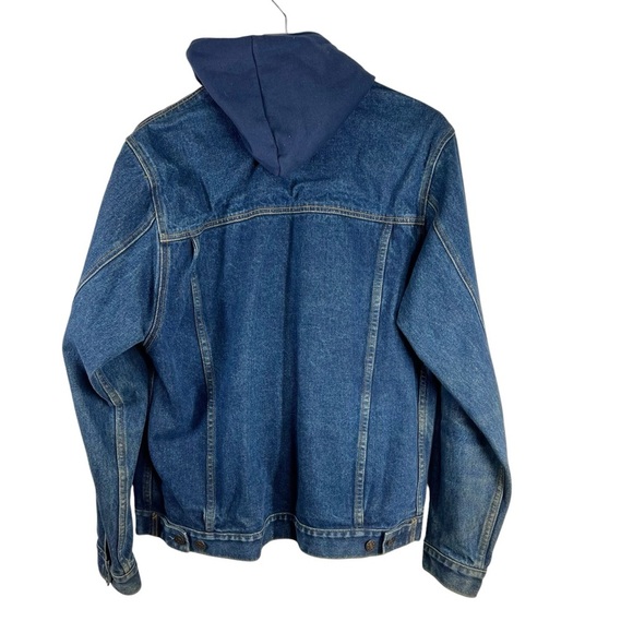 VINTAGE WEEKENDS Blue Denim Jean Jacket with Navy Blue Fleece Hood Medium - Picture 8 of 10
